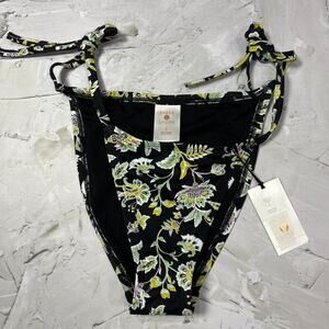 Shade & Shore Side-Tie Cheeky Bikini Bottom SIZE S Black Floral